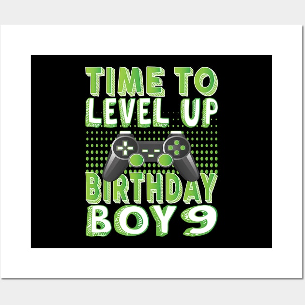 Time To Level Up Birthday Boy 9 Years Old Video Game Lover design Wall Art by Grabitees